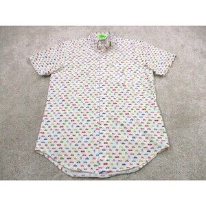 Naked & Famous Shirt Men Small Multicolor Cars All Over Print Casual Button Up *